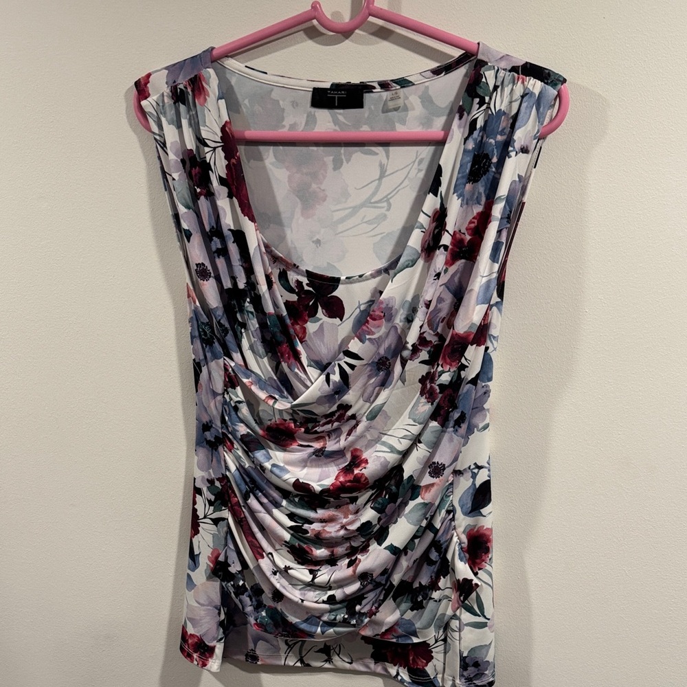 Tahari Multicolor Floral Drape Blouse